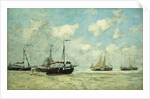 Boats on the Shore at Scheveningen; Scheveningue, Bateaux Echoues sur la Greve, 1875 by Eugene Louis Boudin