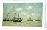Boats on the Shore at Scheveningen; Scheveningue, Bateaux Echoues sur la Greve, 1875 by Eugene Louis Boudin