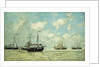 Boats on the Shore at Scheveningen; Scheveningue, Bateaux Echoues sur la Greve, 1875 by Eugene Louis Boudin