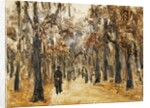Zoological Gardens in Autumn with Figures Walking; Tiergarten im Herbst mit Spaziergangern by Max Liebermann