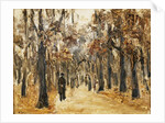 Zoological Gardens in Autumn with Figures Walking; Tiergarten im Herbst mit Spaziergangern by Max Liebermann