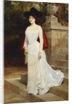 Portrait of a Lady, Standing Full Length, Wearing a Cream Dress and a Red Cloak by Diogene Ulysse Napoleon Maillart