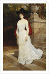 Portrait of a Lady, Standing Full Length, Wearing a Cream Dress and a Red Cloak by Diogene Ulysse Napoleon Maillart