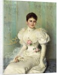 Portrait of a Lady, seated three quarter length, wearing a White Dress, 1895 by Vittorio Matteo Corcos