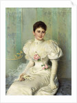 Portrait of a Lady, seated three quarter length, wearing a White Dress, 1895 by Vittorio Matteo Corcos