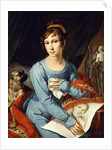 Portrait of a Lady with her Pug Dog by German School