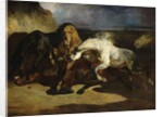 Stallions Fighting in a Stormy Landscape by Alfred Dedreux or de Dreux