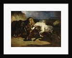 Stallions Fighting in a Stormy Landscape by Alfred Dedreux or de Dreux