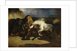 Stallions Fighting in a Stormy Landscape by Alfred Dedreux or de Dreux