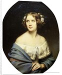 Portrait of Jenny Lind, standing half length in a White Dress and a Light Blue Shawl by Eduard Magnus