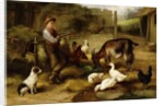 A Boy with Poultry and a Goat in a Farmyard, 1903 by Charles Hunt