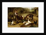 A Boy with Poultry and a Goat in a Farmyard, 1903 by Charles Hunt