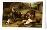 A Boy with Poultry and a Goat in a Farmyard, 1903 by Charles Hunt