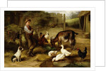 A Boy with Poultry and a Goat in a Farmyard, 1903 by Charles Hunt