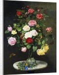 A Bouquet of Roses in a Glass Vase by Wild Flowers on a Marble Table, 1882 by Otto Didrik Ottesen