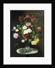A Bouquet of Roses in a Glass Vase by Wild Flowers on a Marble Table, 1882 by Otto Didrik Ottesen