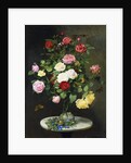 A Bouquet of Roses in a Glass Vase by Wild Flowers on a Marble Table, 1882 by Otto Didrik Ottesen