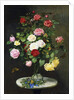 A Bouquet of Roses in a Glass Vase by Wild Flowers on a Marble Table, 1882 by Otto Didrik Ottesen