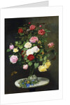 A Bouquet of Roses in a Glass Vase by Wild Flowers on a Marble Table, 1882 by Otto Didrik Ottesen