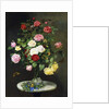 A Bouquet of Roses in a Glass Vase by Wild Flowers on a Marble Table, 1882 by Otto Didrik Ottesen
