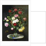 A Bouquet of Roses in a Glass Vase by Wild Flowers on a Marble Table, 1882 by Otto Didrik Ottesen