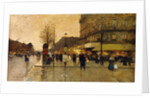 A Parisian Street Scene by Eugene Galien-Laloue