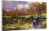 In the Meadow; Women and Children Driving Goats by Mose Bianchi
