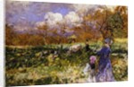 In the Meadow; Women and Children Driving Goats by Mose Bianchi