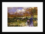 In the Meadow; Women and Children Driving Goats by Mose Bianchi