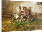 Children and Goats in a Barn, by Mose Bianchi