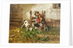 Children and Goats in a Barn, by Mose Bianchi