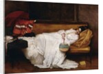 A Girl with a Japanese Fan Asleep on a Sofa, by Alfred Emile Stevens