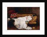 A Girl with a Japanese Fan Asleep on a Sofa, by Alfred Emile Stevens