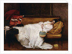 A Girl with a Japanese Fan Asleep on a Sofa, by Alfred Emile Stevens