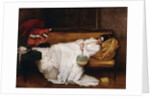 A Girl with a Japanese Fan Asleep on a Sofa, by Alfred Emile Stevens