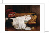 A Girl with a Japanese Fan Asleep on a Sofa, by Alfred Emile Stevens