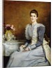 Portrait of Mrs. Joseph Chamberlain, seated three-quarter length at a tea-table, wearing a grey and white dress, 1891 by John Everett Millais
