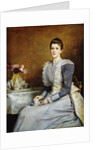 Portrait of Mrs. Joseph Chamberlain, seated three-quarter length at a tea-table, wearing a grey and white dress, 1891 by John Everett Millais