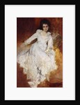 Portrait of a Lady Wearing a White Dress Reclining on a Sofa by Hans Makart