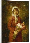 A Young Girl Holding a Bouquet of Flowers, by Alexei Alexevich Harlamoff