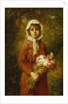 A Young Girl Holding a Bouquet of Flowers, by Alexei Alexevich Harlamoff