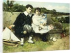 Two Children Seated on a Park Bench, 1882 by Mariano Barbasan Lagueruela