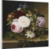 Roses and Other Flowers in a Basket on a Ledge by Dionys van Nijmegen