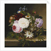 Roses and Other Flowers in a Basket on a Ledge by Dionys van Nijmegen