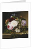 Roses and Other Flowers in a Basket on a Ledge by Dionys van Nijmegen