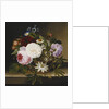 Roses and Other Flowers in a Basket on a Ledge by Dionys van Nijmegen