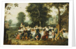 Elegant Figures Seated at a Banquet Table in a Wooded Clearing by Christoffel Jacobsz van der Lamen