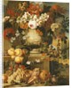 Flowers in Urns on Plinths with Fruit by Gaspar Pieter II Verbruggen