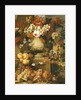 Flowers in Urns on Plinths with Fruit by Gaspar Pieter II Verbruggen