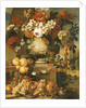 Flowers in Urns on Plinths with Fruit by Gaspar Pieter II Verbruggen